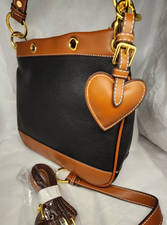 Brown and Black with a Heart Charm Medium Size Crossbody Bag