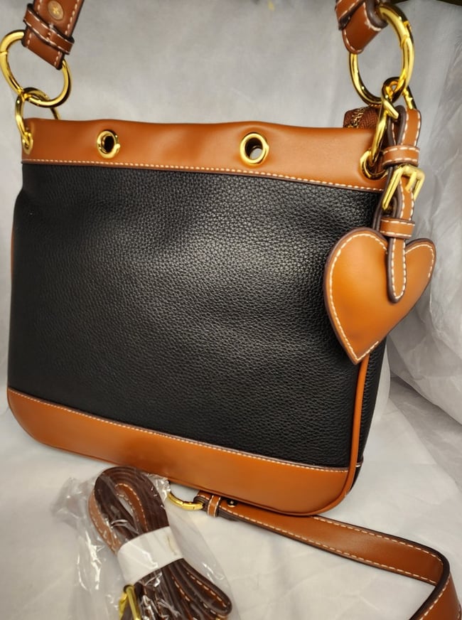 Brown and Black with a Heart Charm Medium Size Crossbody Bag