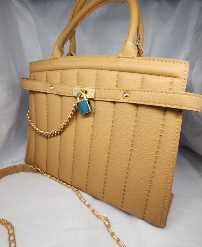 Beige Lock  Charm Tote