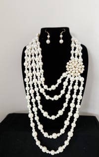 Image 3 of 5 Layer Pearl Brooch Necklace (Gold or Silver clasps)