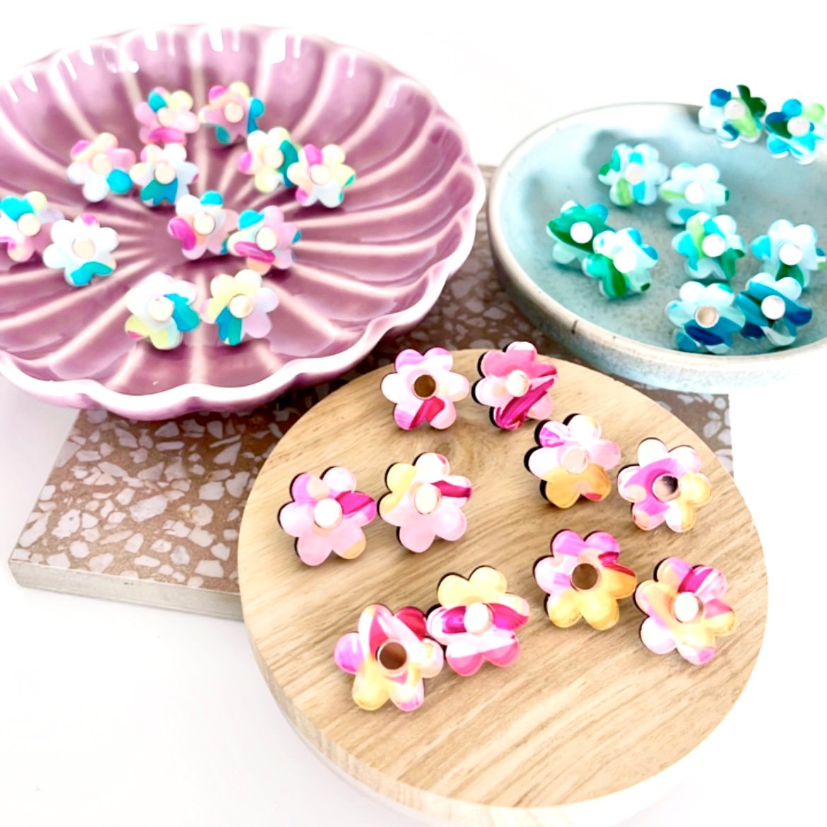 Image of Kaleidoscope (hand painted) Mini Daisy Studs