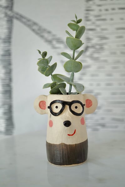 Image of Pottery mini vase, bear with glasses