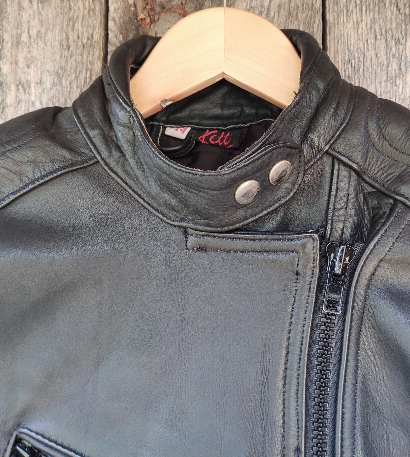 Image of Vtg Kett Ladies Leathers Cafe Racer Motorcycle Jacket Size 14 Biker/Classic