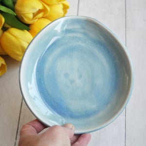 Image of Large Spoon Rest in Sea Glass Blue Glaze Handmade Stoneware Pottery Made in USA