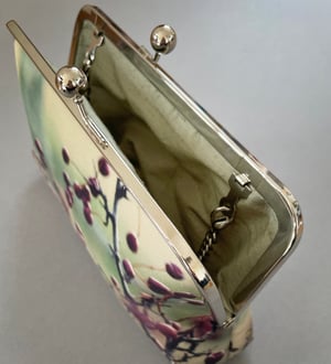 Image of Hawthorn berries, printed clutch bag with optional chain handle