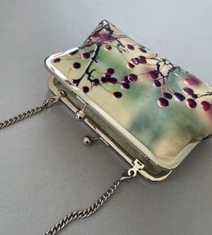 Image of Hawthorn berries, printed clutch bag with optional chain handle