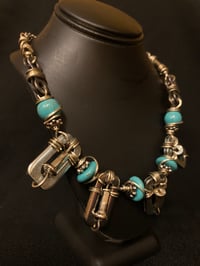 Image 1 of Bicycle Part Necklace with Turquoise Beads