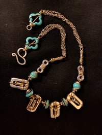 Image 3 of Bicycle Part Necklace with Turquoise Beads