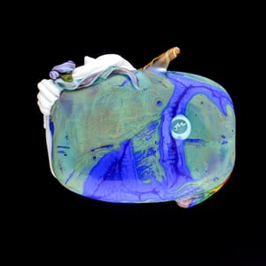 Image of XXXL. Rainbow Puking Unicorn on blue - Flamework Glass Sculpture