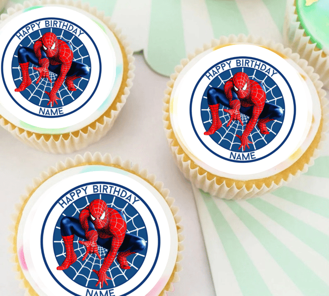 PERSONALISED Pre-cut Birthday SPIDERMAN Toppers / Cupcake Cookie Cake Edible Topper