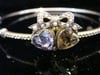VICTORIAN EDWARDIAN 9CT DOUBLE HEART AMETHYST CITRINE SEED PEARL BANGLE 4.8G