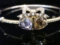 Image 4 of VICTORIAN EDWARDIAN 9CT DOUBLE HEART AMETHYST CITRINE SEED PEARL BANGLE 4.8G