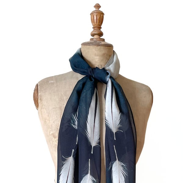 Image of Oystercatcher feather, printed silk chiffon scarf