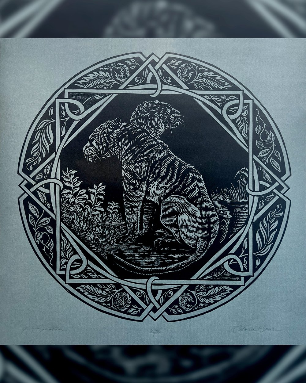 ASPIRATION Lino Print Black on Blue
