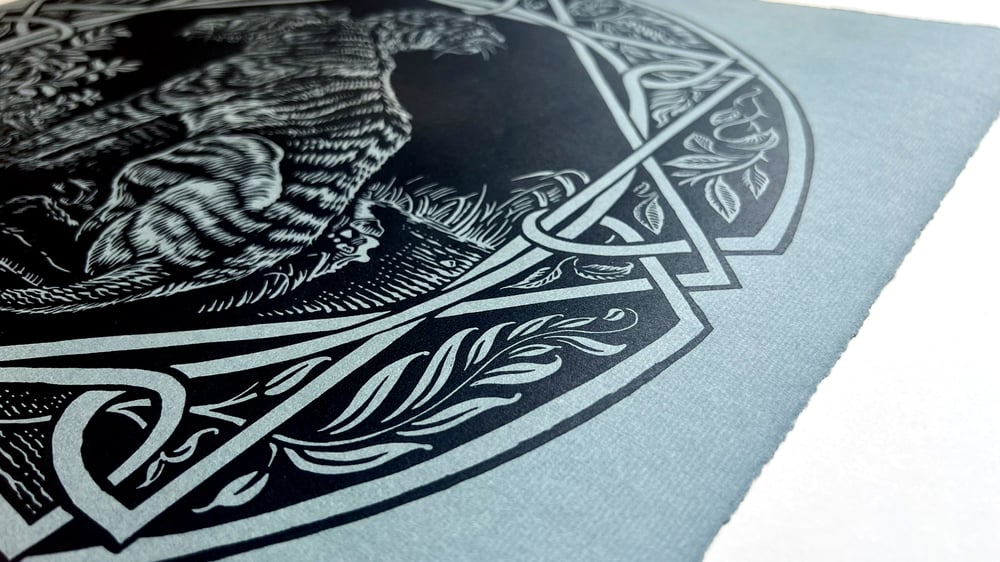 ASPIRATION Lino Print Black on Blue