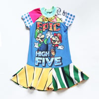 Image 3 of gamer stripe mario high five 5 5th fifth bday party birthday courtneycourtney upcycled twirl dress