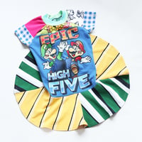 Image 2 of gamer stripe mario high five 5 5th fifth bday party birthday courtneycourtney upcycled twirl dress