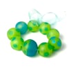 Bright Green Hollows with Aqua Blue Accents: A Strand of 9 Beads. Ready to Ship.