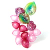 Love-ly Pink Berries with Two Leaves: A strand with 17 Hollow Beads