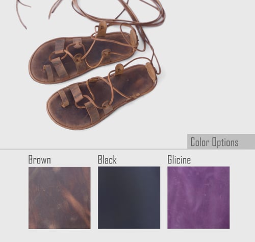 Image of Terra - Lace up leather sandals in Brown