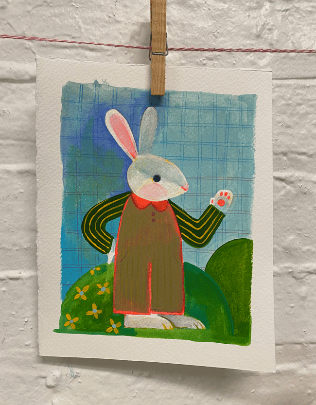 ORIGINAL ART: Mr. BunnyPants //approx 6x8 //gouache painting