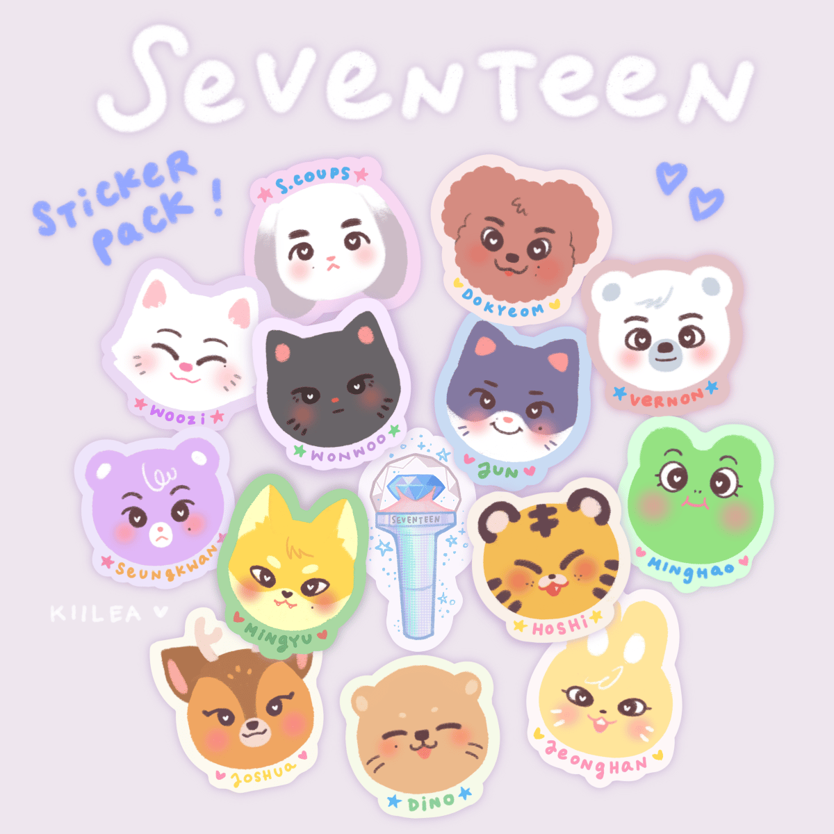 seventeen animals sticker pack