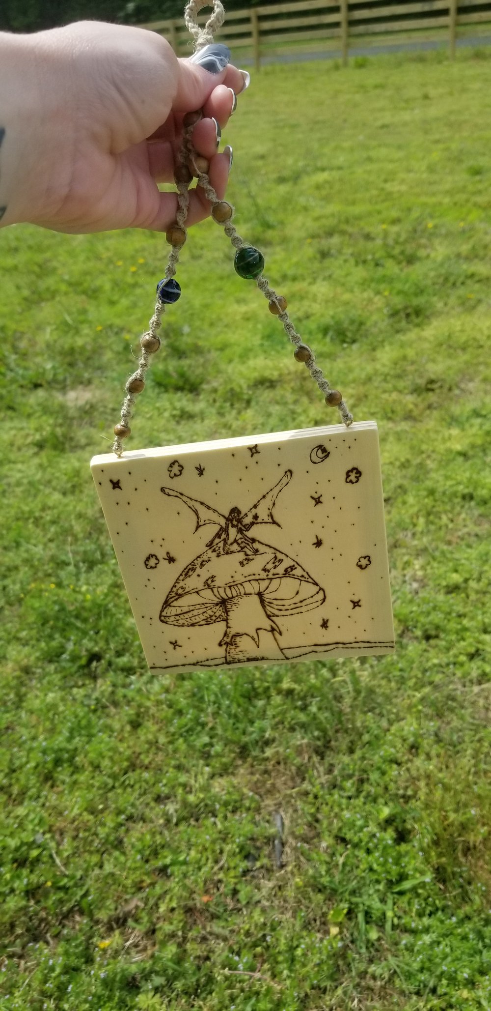 Cottagecore Woodburned Macrame Wall Art