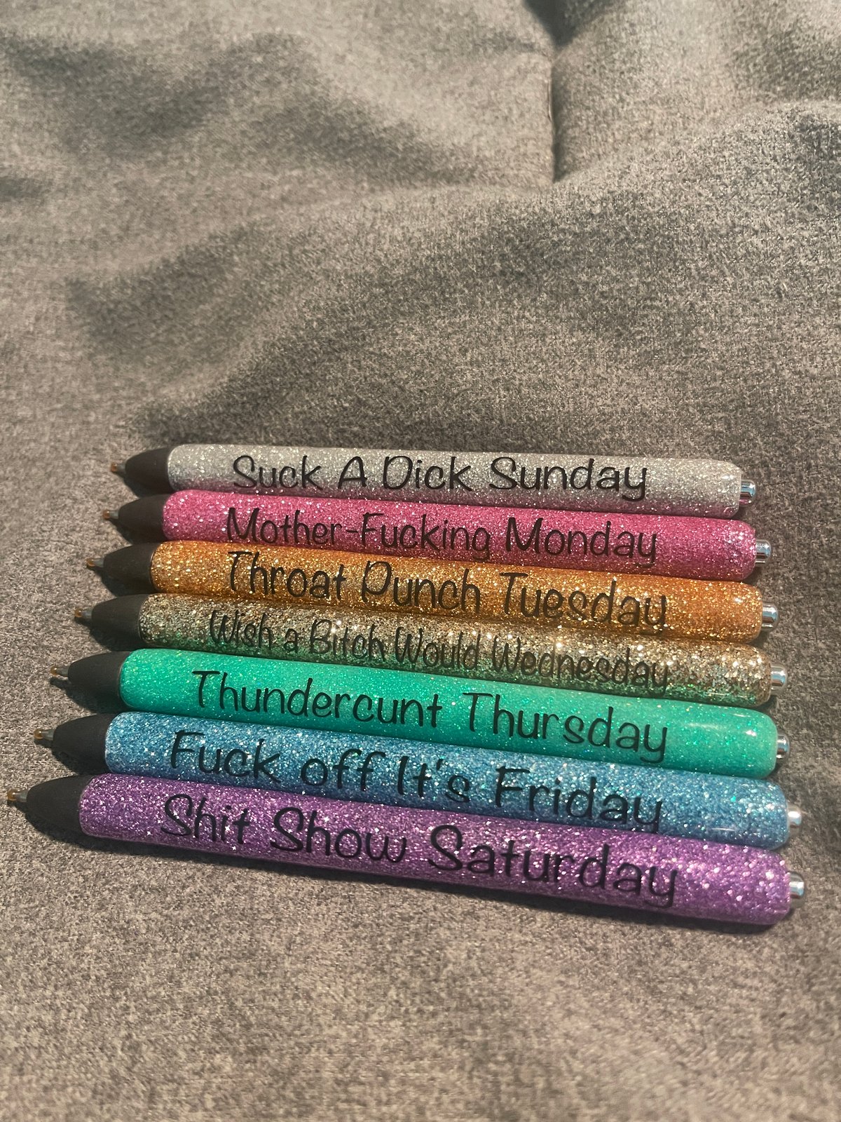 Glittery Day of the Week Pens with Adult Sayings - Fun and Functional  Stationery