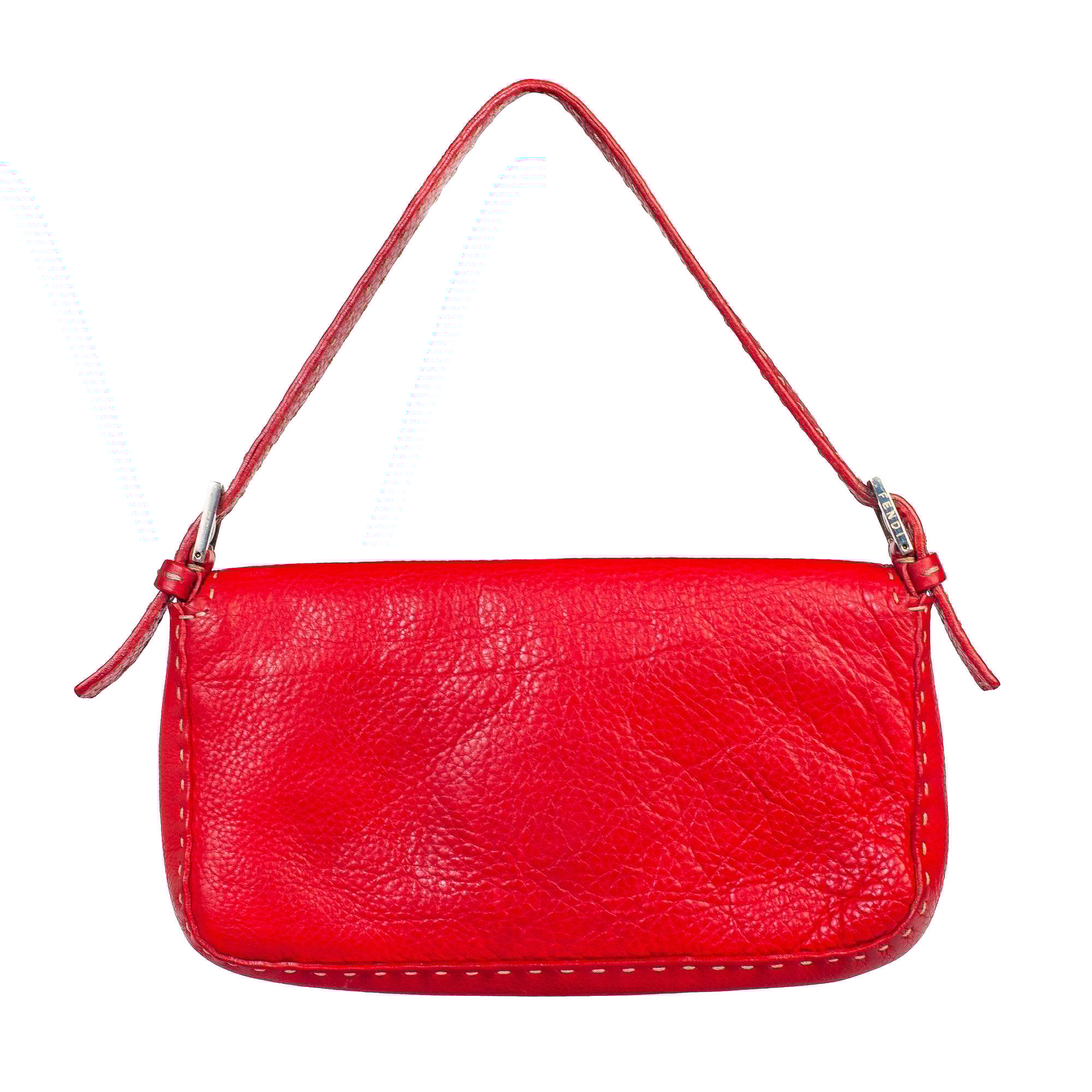Image of Fendi Selleria Red Leather Baguette Shoulder Bag