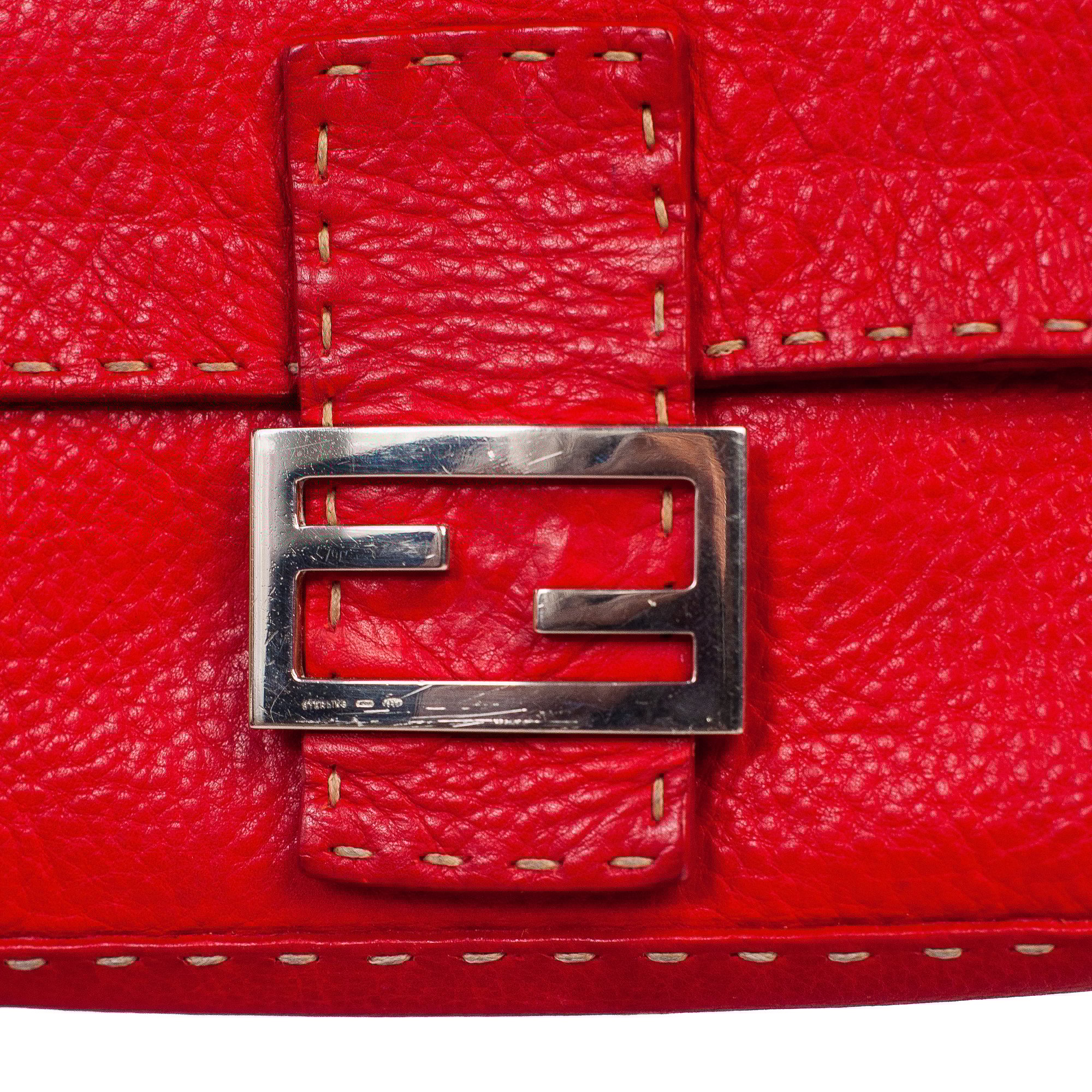 Image of Fendi Selleria Red Leather Baguette Shoulder Bag