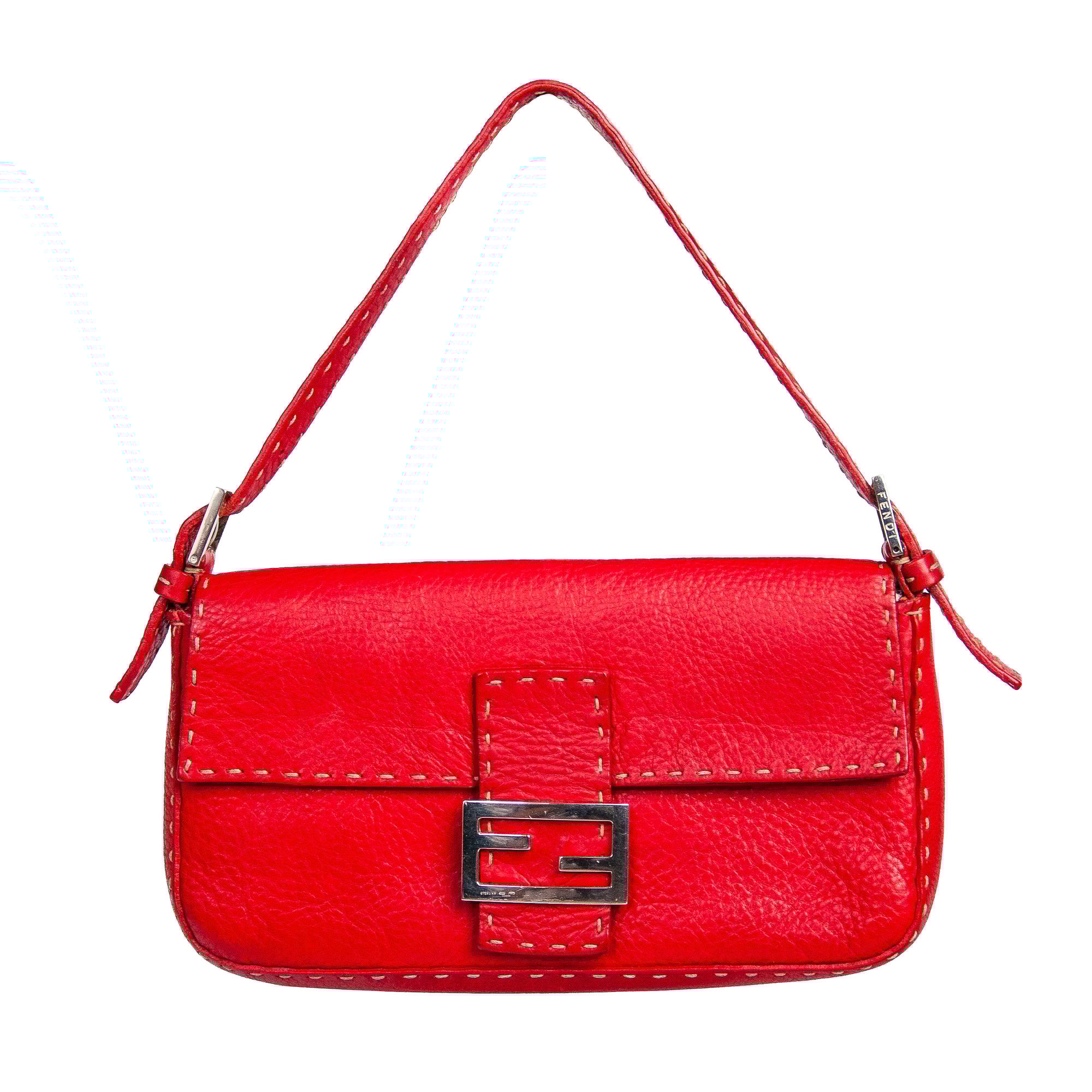 Image of Fendi Selleria Red Leather Baguette Shoulder Bag