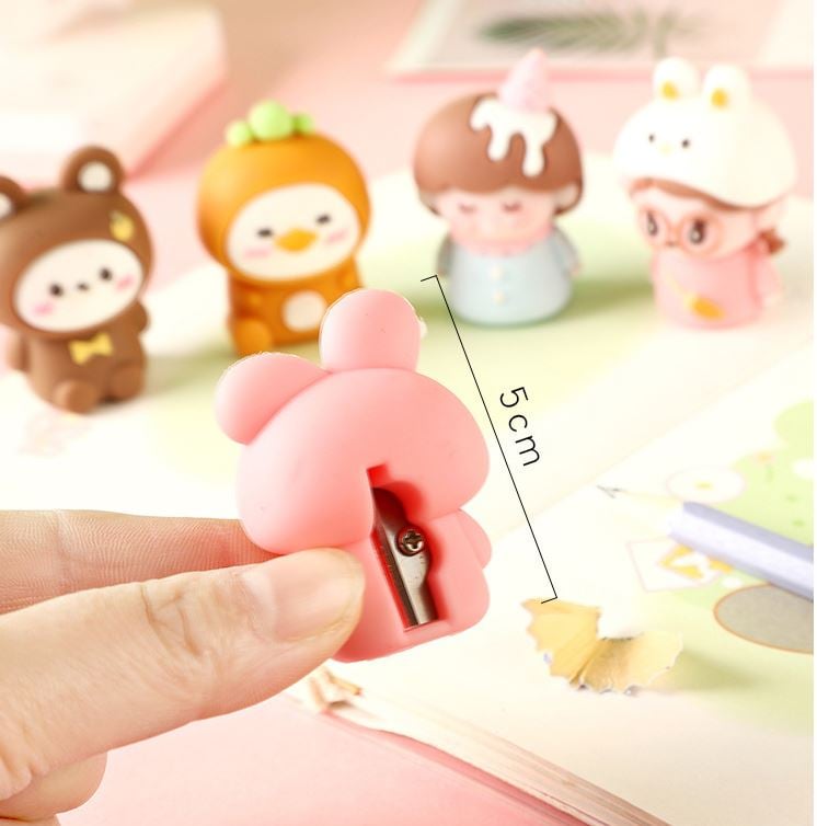 Image of Adorable Kawaii Pencil Sharpeners - Bear, Bunny, Girl with Glasses, and Girl with Ice Cream Cone
