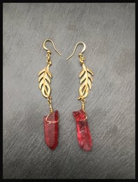 Brass Feather and Crystal Earrings