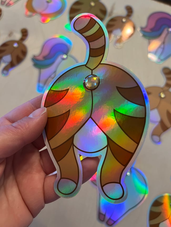 Orange Tabby Butthole Sticker - Holographic 3D 