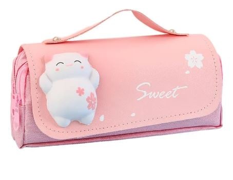 Image of Kawaii Pencil Case with Squishy Cat Toy