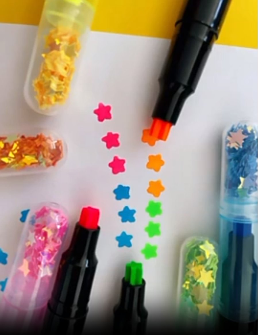 Image of Highlight your day with our Star Shaped Tip Highlighters - Pack of 6 Vibrant Colors