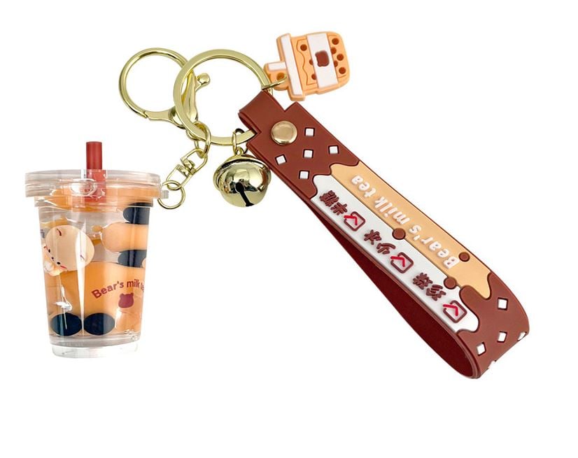 Image of Cute Cartoon Milk Tea Cup Bear Keychain - Creative Oiled Pearl Design - Perfect for Women's Bags, Ca