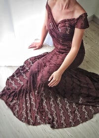 Image 1 of Brown maternity gown for photoshoot | Caroline | size M | chocolate brown | lace| photo props