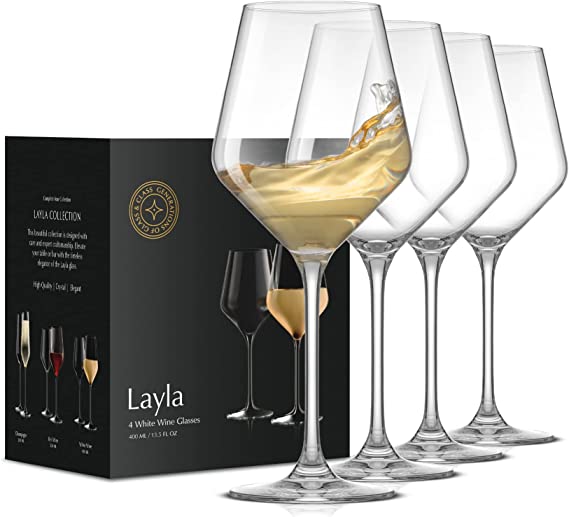 Image of JoyJolt Layla White Wine Glasses, Set of 4 Italian Wine Glasses, 13.5 oz Clear Wine Glasses