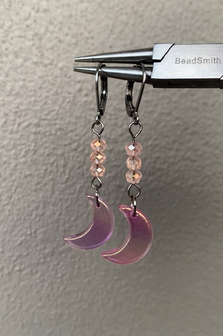 Iridescent sparkly pink moon earrings