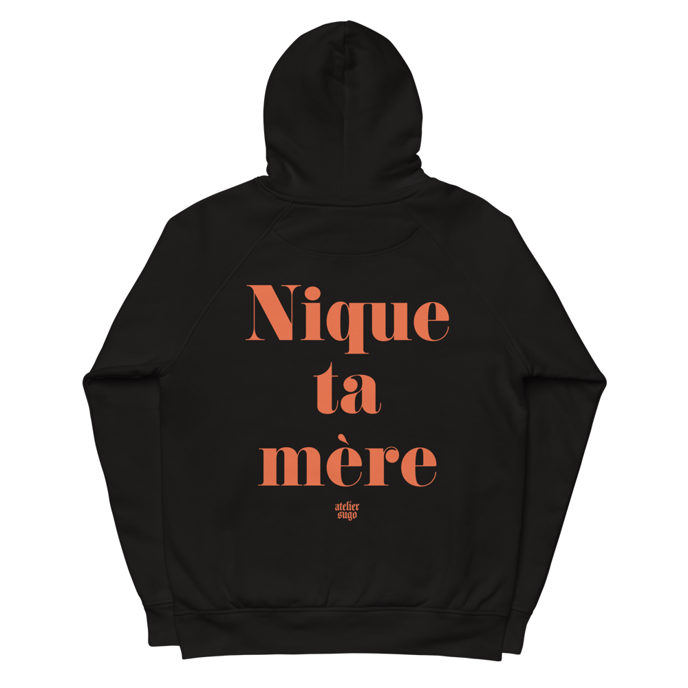 "TA MÈRE" 300 G/M² BLACK UNISEX HOODIE