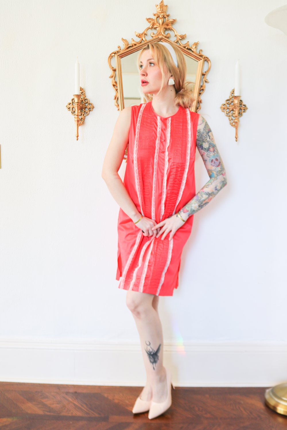 Vintage 1980s Kayser Sherbet Colored Nightgown (Small) 