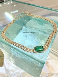 Image 1 of 14k solid gold emerald & diamond 4mm Cuban bracelet (1.49ct)