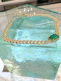 Image 2 of 14k solid gold emerald & diamond 4mm Cuban bracelet (1.49ct)