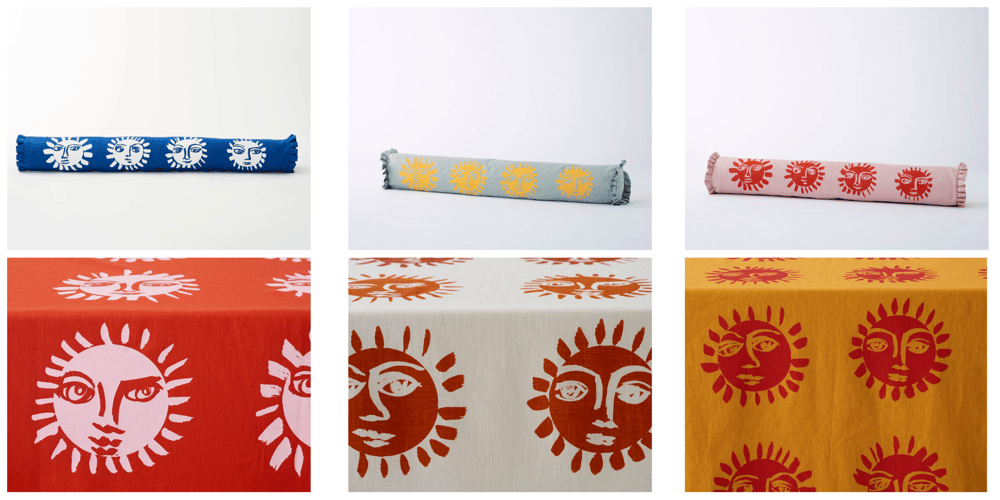 Image of Sunne Round Bed Bolster in 6 colour-ways from Stoff Studios