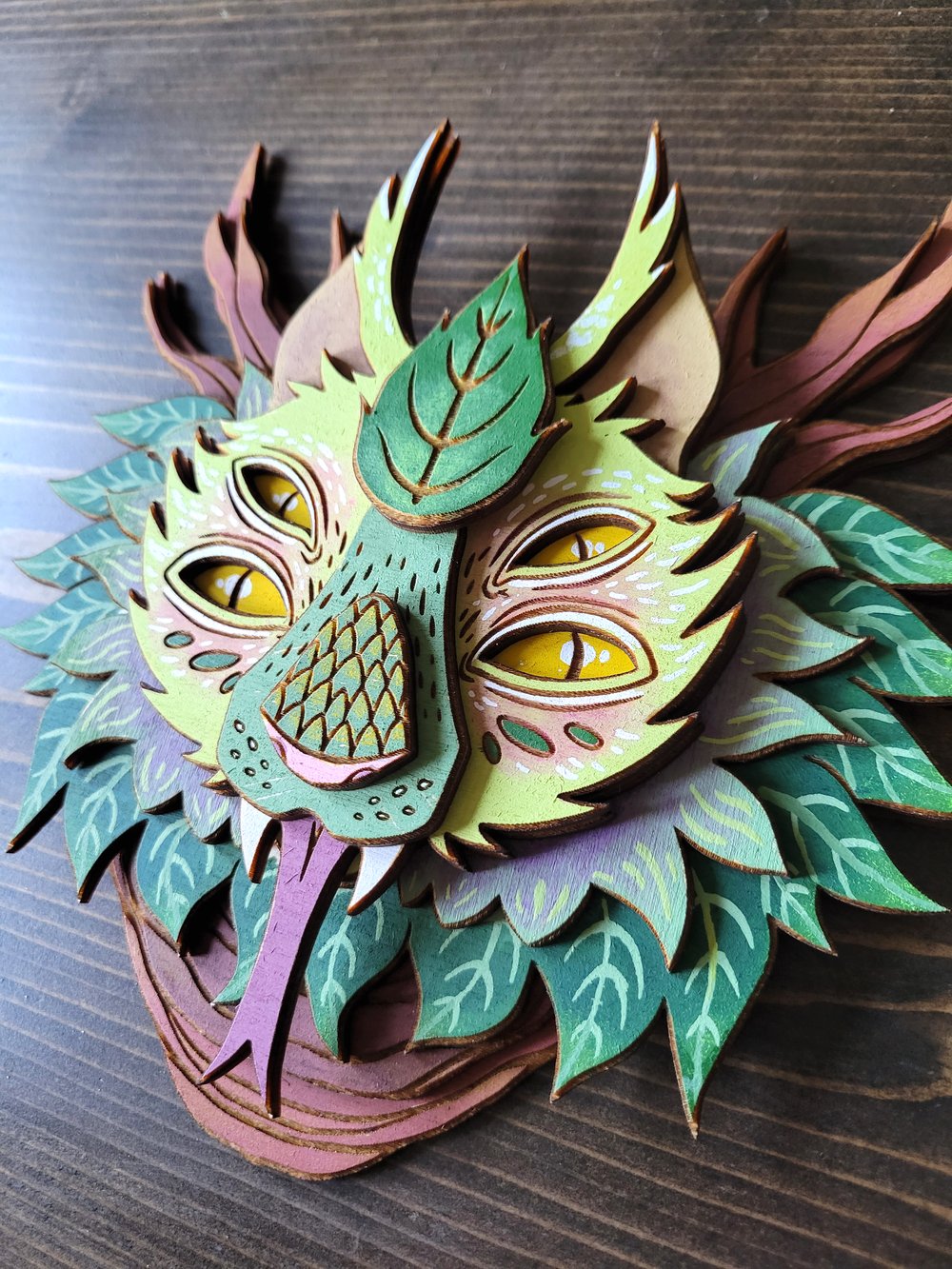 Leafcat Hand-painted wooden wall art