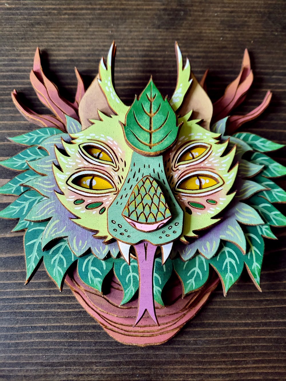 Leafcat Hand-painted wooden wall art