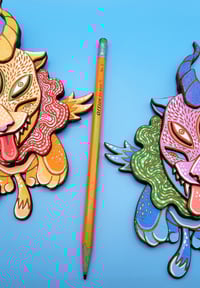 Image 2 of Chaos Spirit - Hand Painted 3D Wooden Sculpture - Wall Art - Winged Cat Dragon