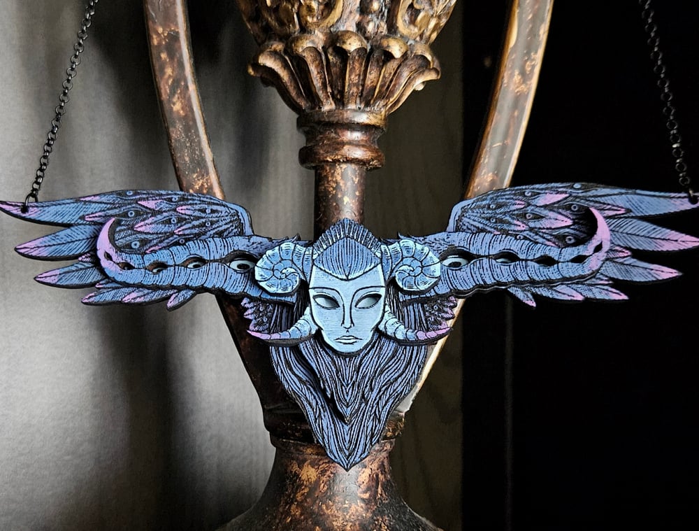 Death from Guillermo Del Toro's Pinocchio Fan Art hand painted wooden necklace