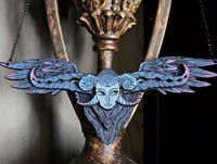 Image 3 of Death from Guillermo Del Toro's Pinocchio Fan Art hand painted wooden necklace